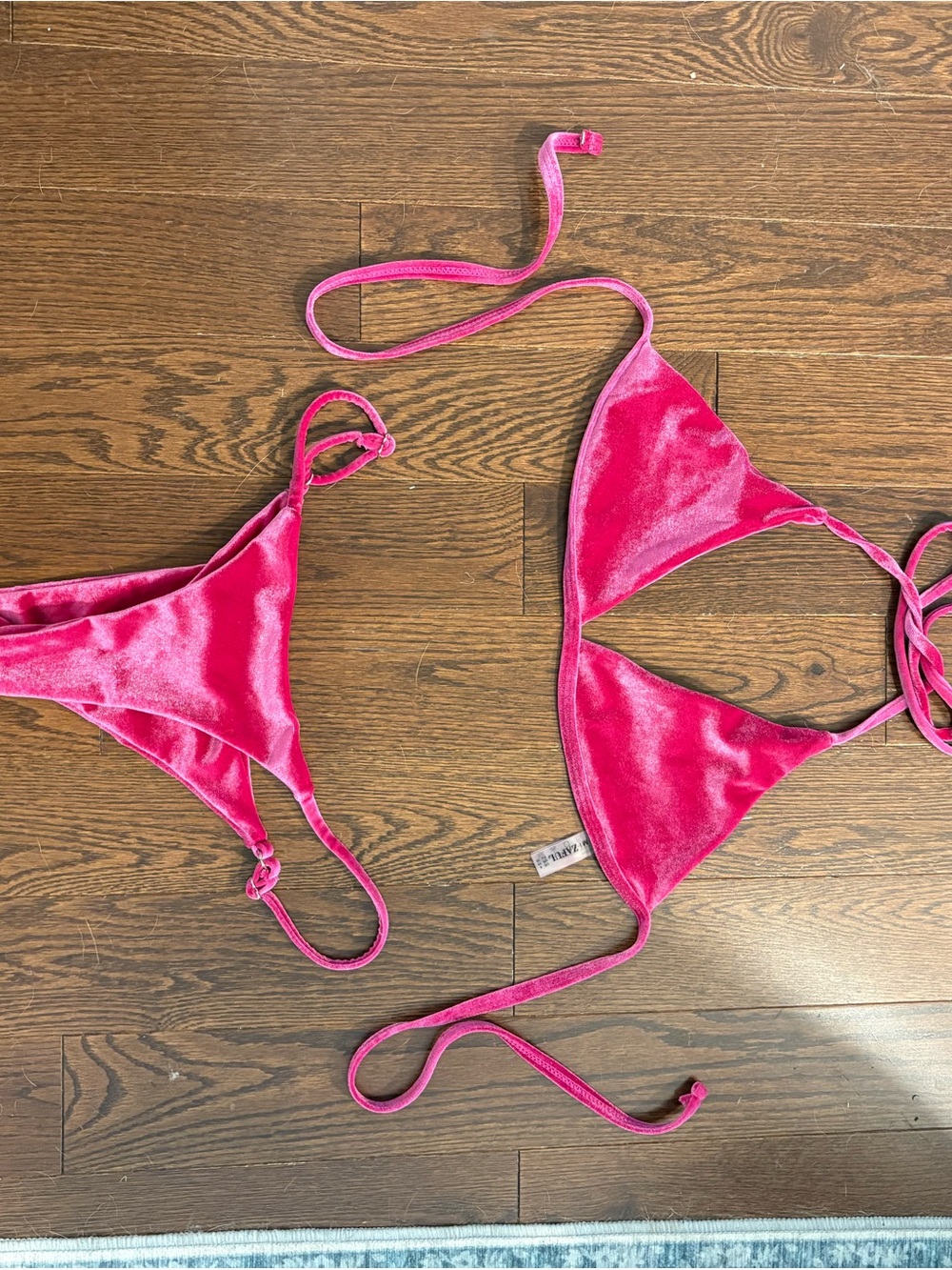 Zaful Hot Pink Velvet Triangle String Bikini - Picture 3 of 3